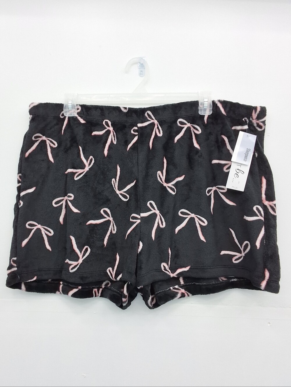 Women's Plush Sleep Shorts Pink Bows Print Black Lounge Pajama Shorts Size 3X